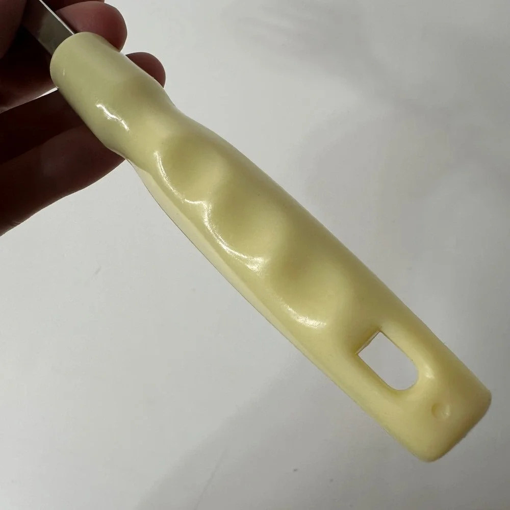 Vintage Plastic Slotted Serving Spoon Cream Yellow Korea Hanging Hole 11
